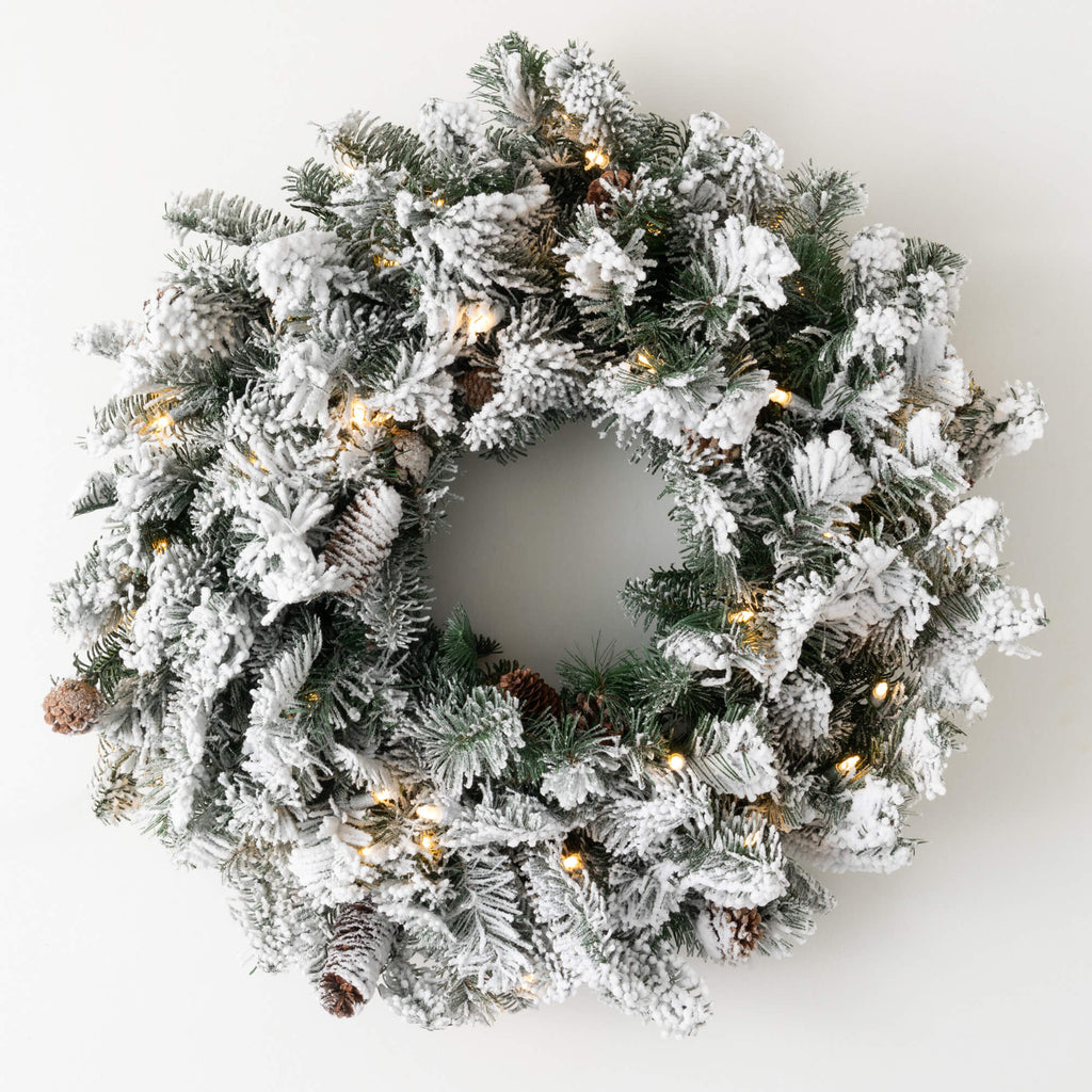 25" Lit Flocked Pine Wreath   