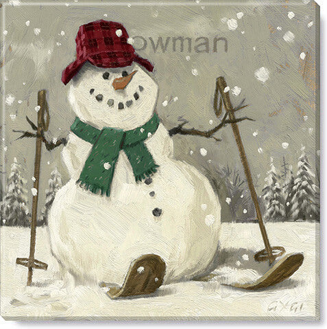 Snowman On Skis--Sepia Giclee 
