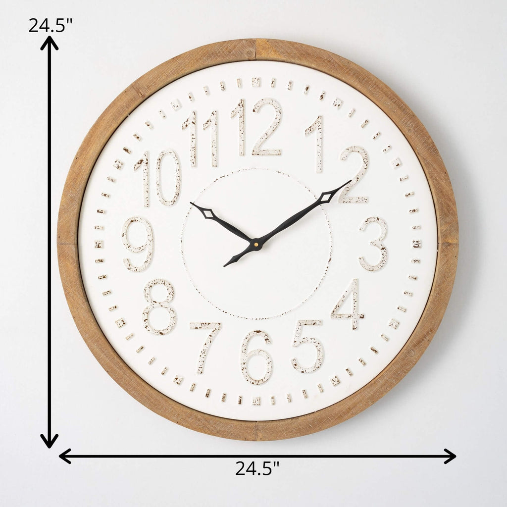 Creamy Metal Wood-Frame Clock 