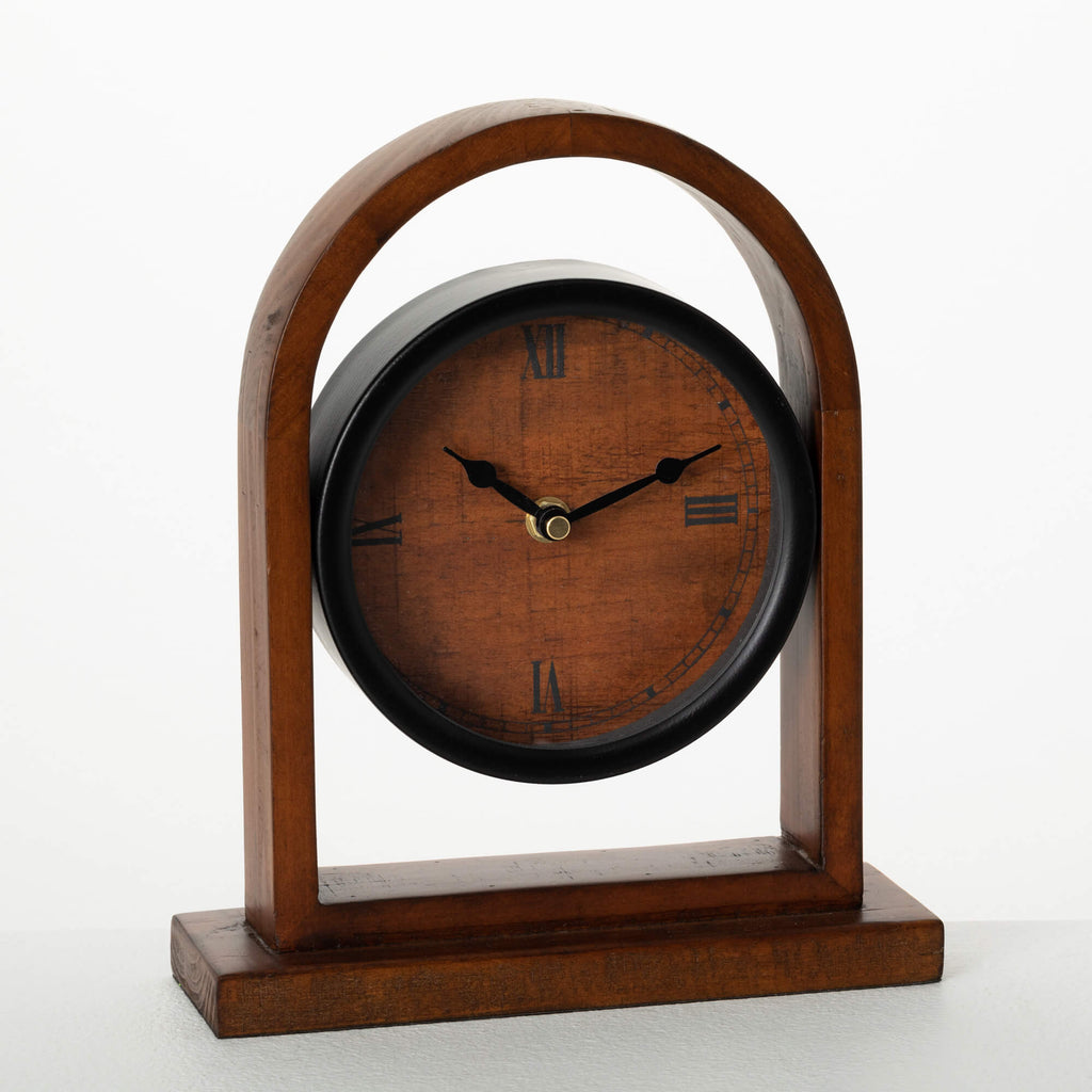 Arched Wood Framed Desk Clock 