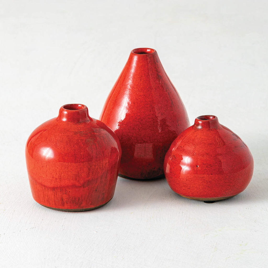 Red Glossy Vase Set Of 3      