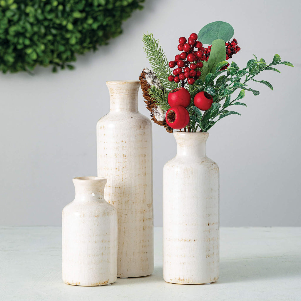 White Bottle Vase Set Of 3    
