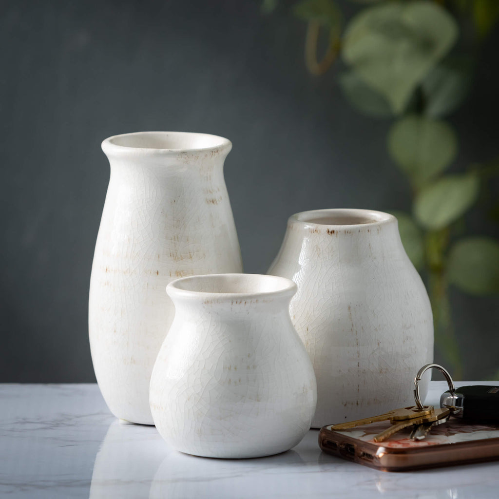 White Glossy Vase Set Of 3    