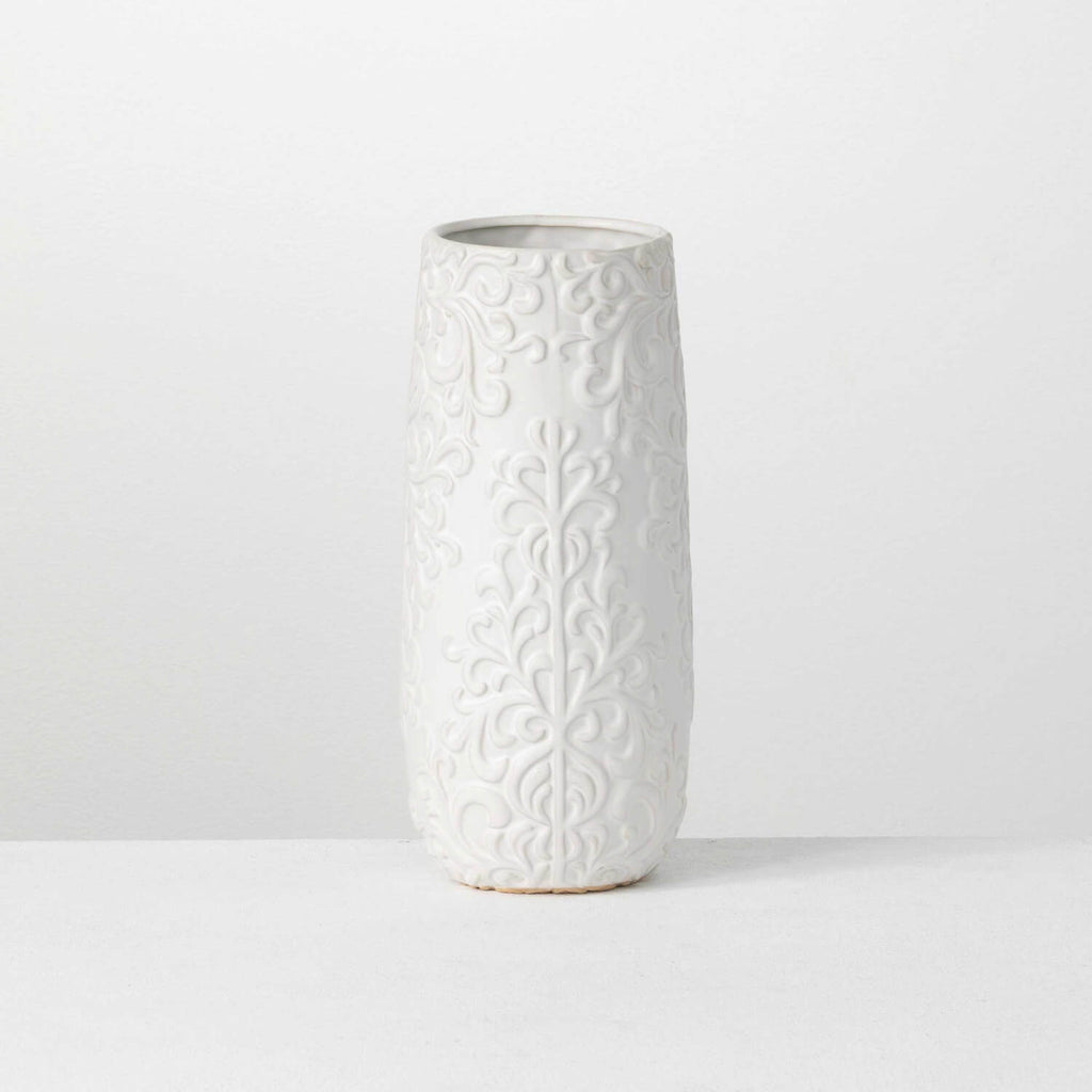 White Floral Printed Vase     