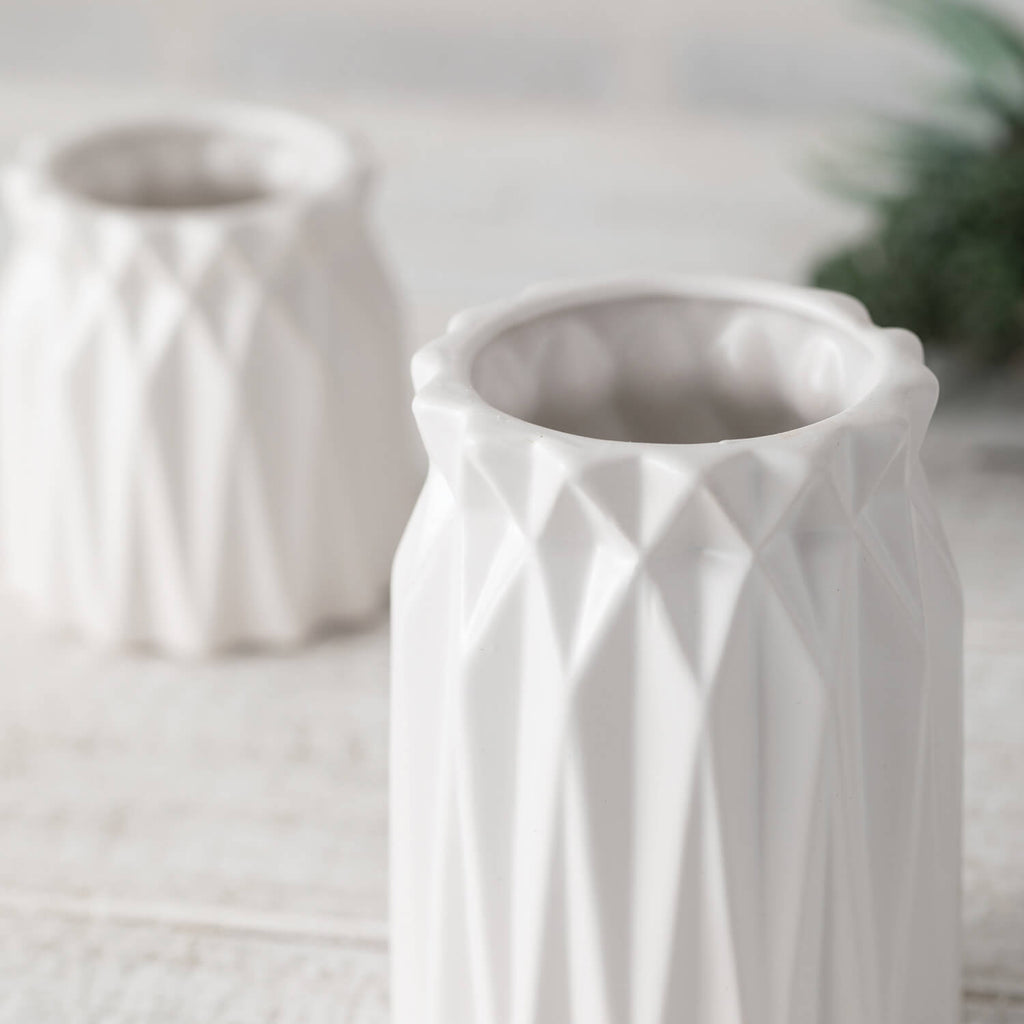 Geometric White Vase Decor Set