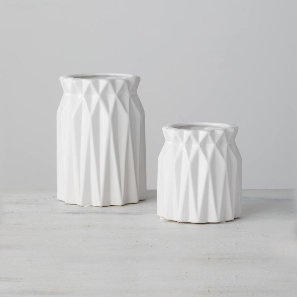 Geometric White Vase Decor Set