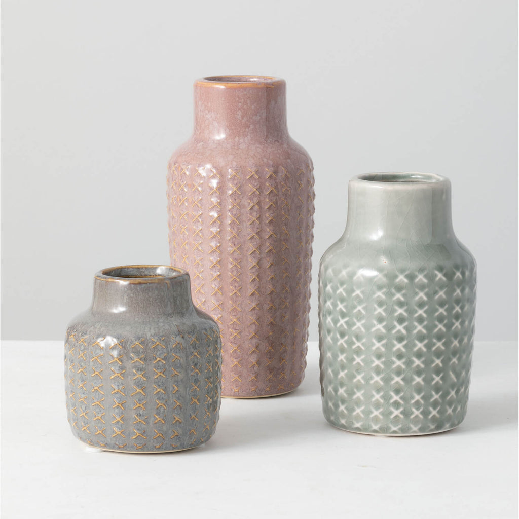 Crosshatch Pattern Vase Set   