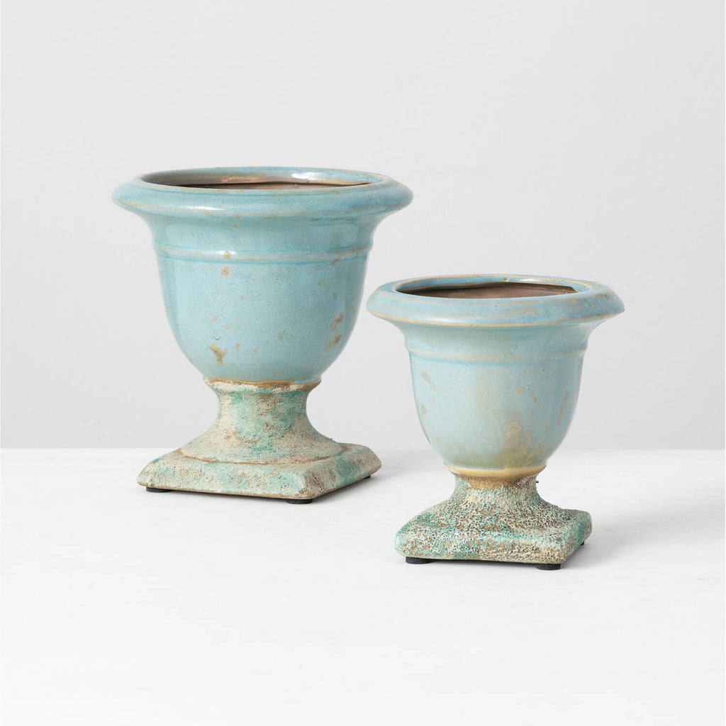 Aqua Blue Urn Pot Set Of 2    