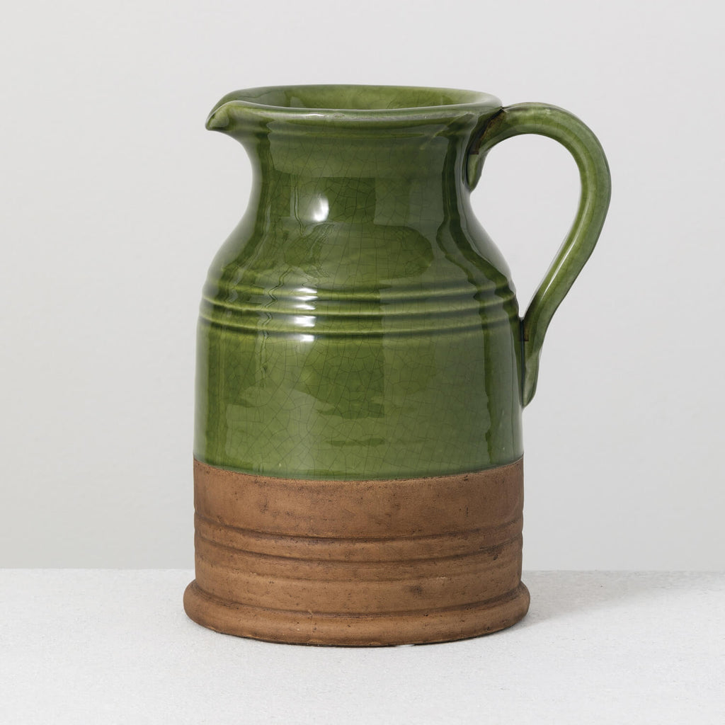 Green Glossed Pitcher Vase    