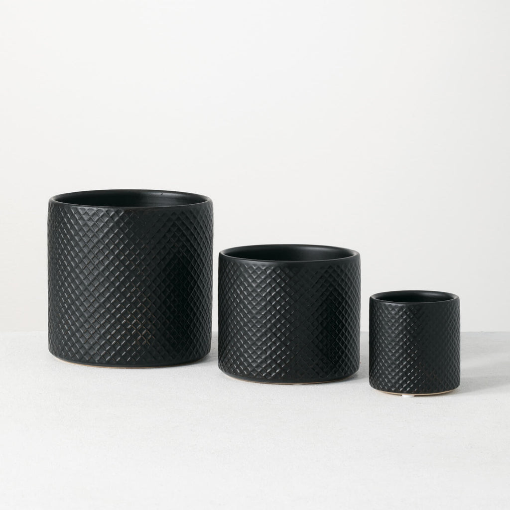 Black Textured Pot Set Of 3   