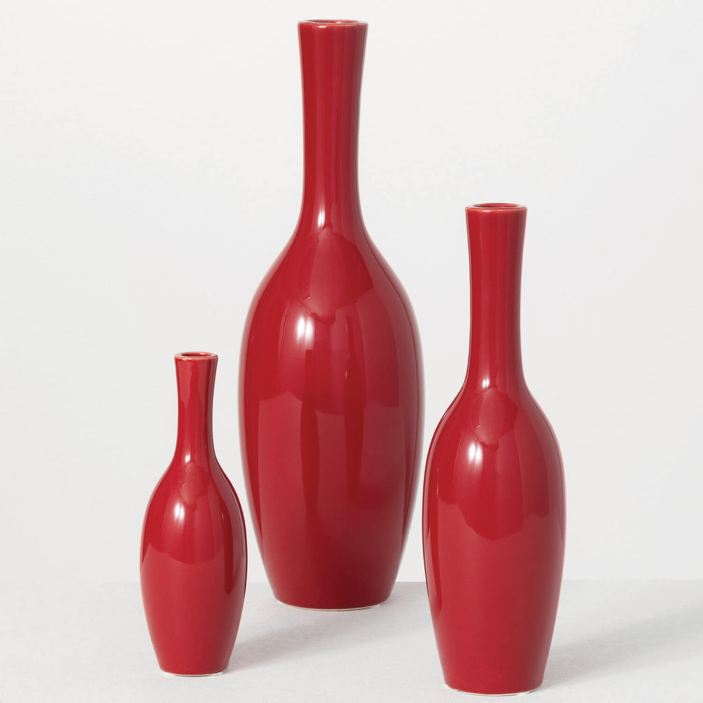 Glazed Ceramic Vase Set Of 3  