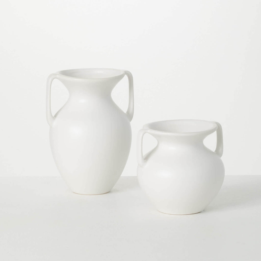 Bisque Ceramic Handled Urn Set