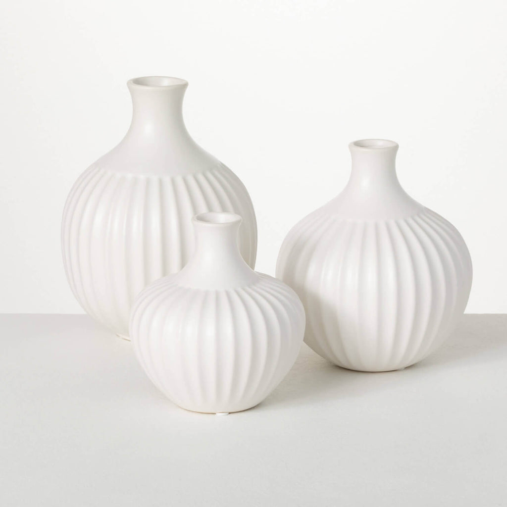 Ribbed White Vase Set Of 3    
