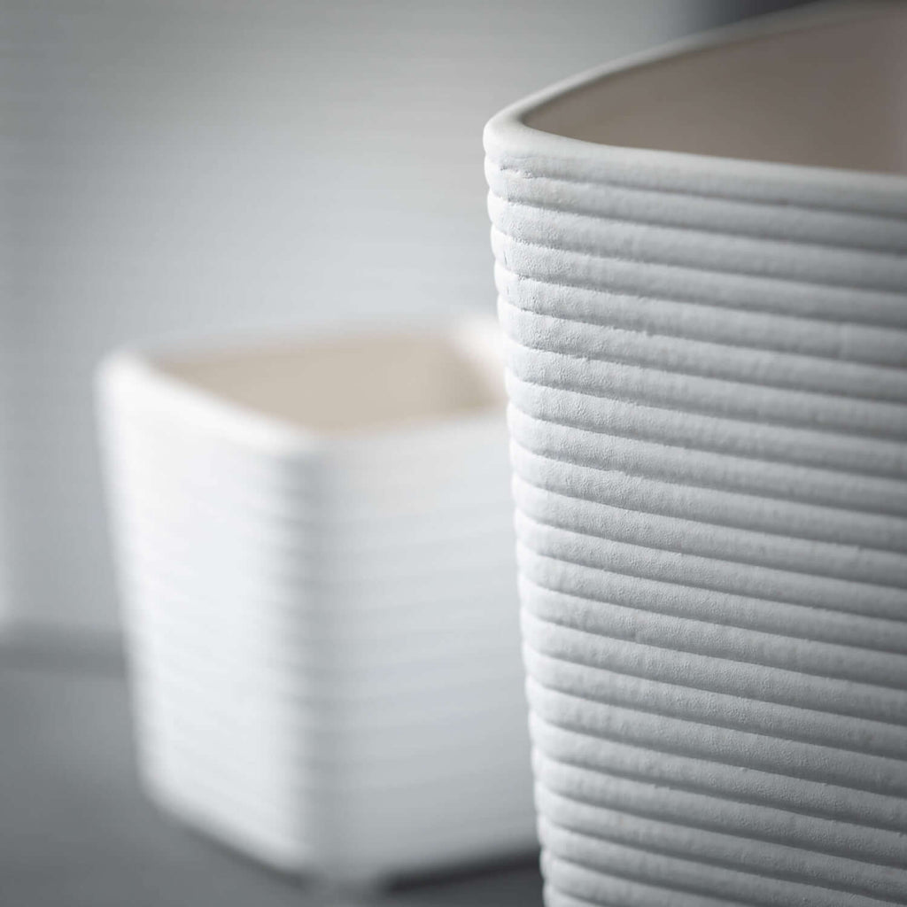 Ribbed White Square Planters  