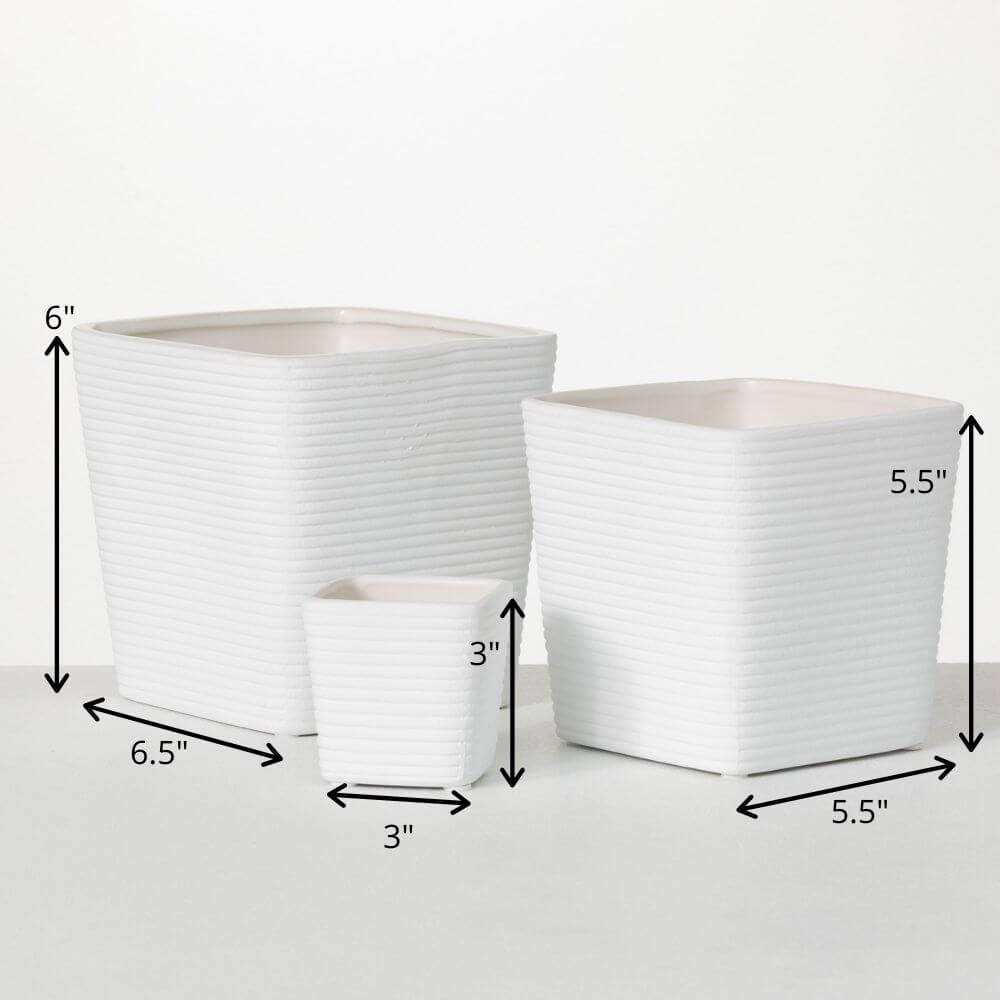 Ribbed White Square Planters  