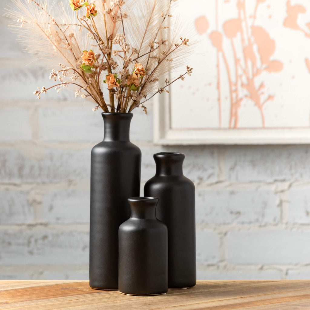 Matte Black Vase Set Of 3     