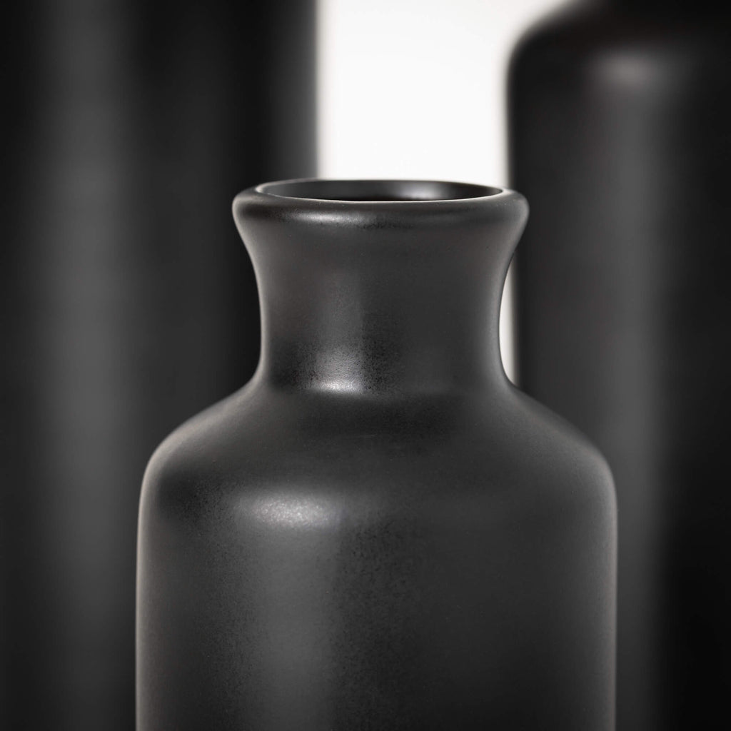 Matte Black Vase Set Of 3     
