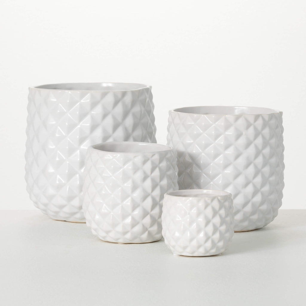 Faceted Glazed Ivory Planters 