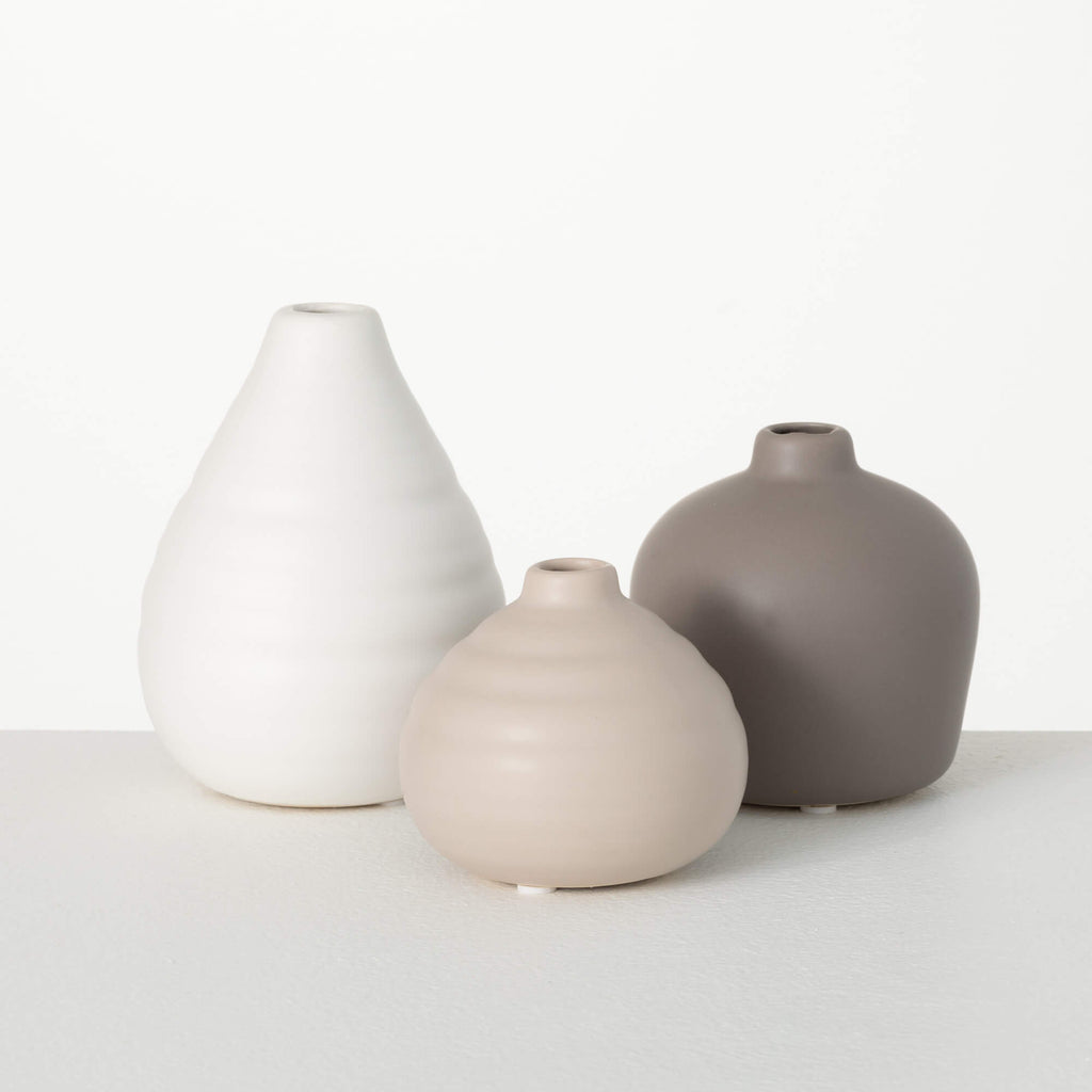 Neutral Compact Vase Set Of 3 