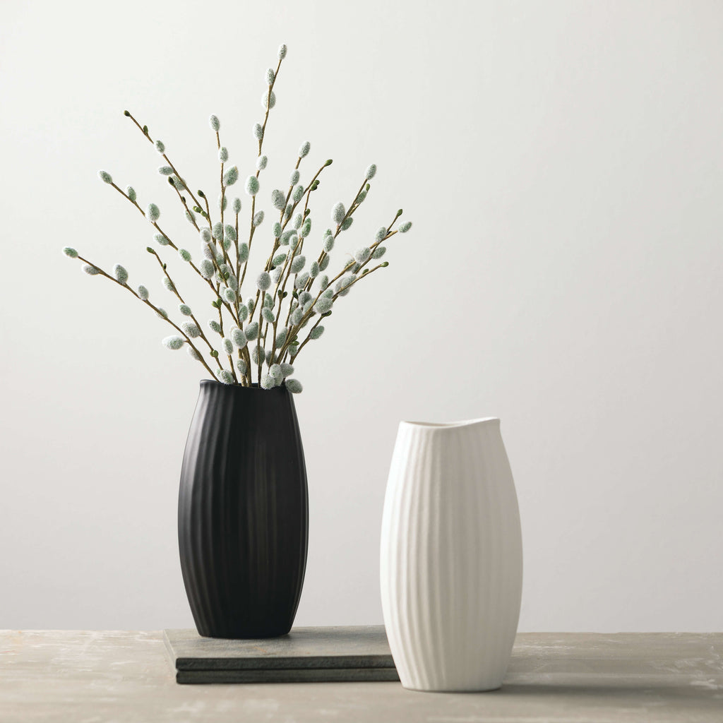 Modern Black Ribbed Vase      