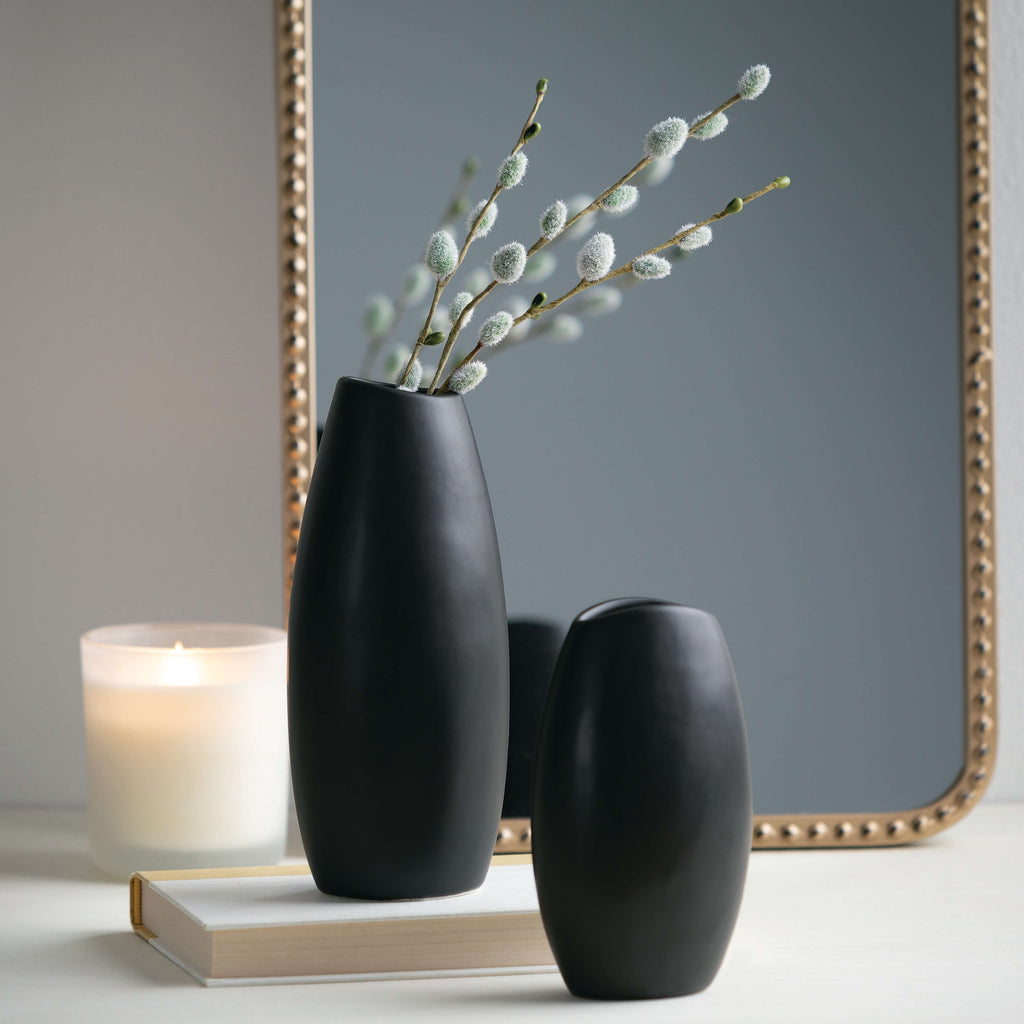 Modern Matte Black Vase Set 2 