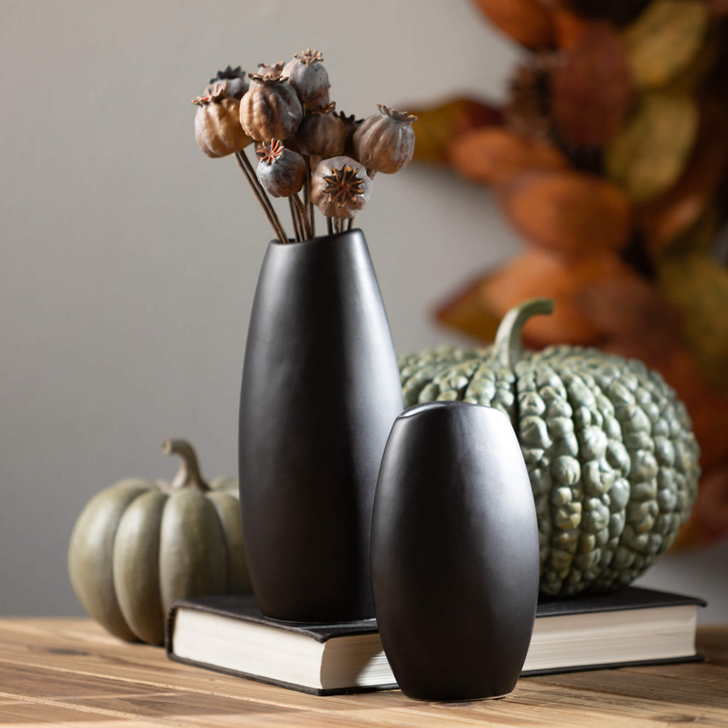 Modern Matte Black Vase Set 2 