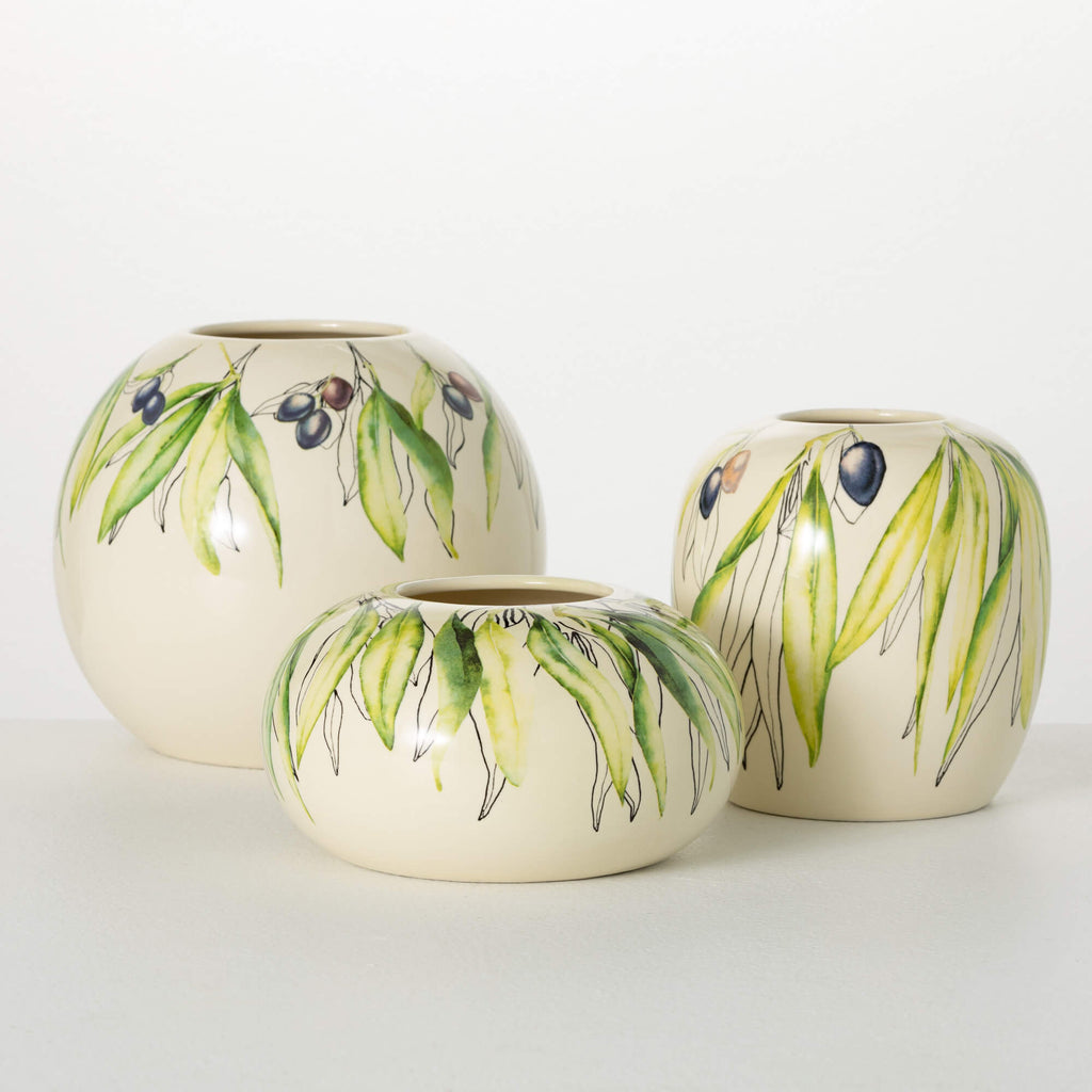 Ceramic Olive Vase Set Of 3   