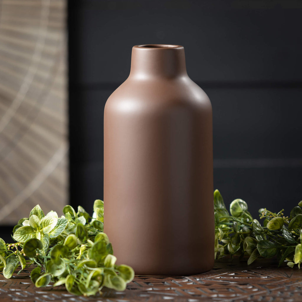 Large Matte Brown Bottle Vase 