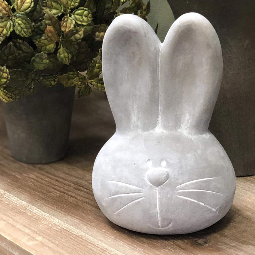 Cement Bunny Head Figurine    