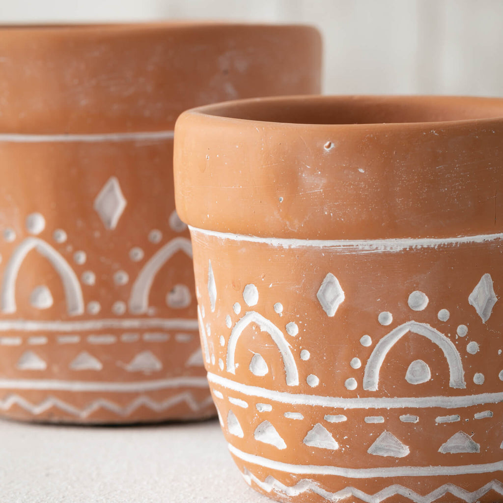 Clay Patterned Pot Set Of 2   