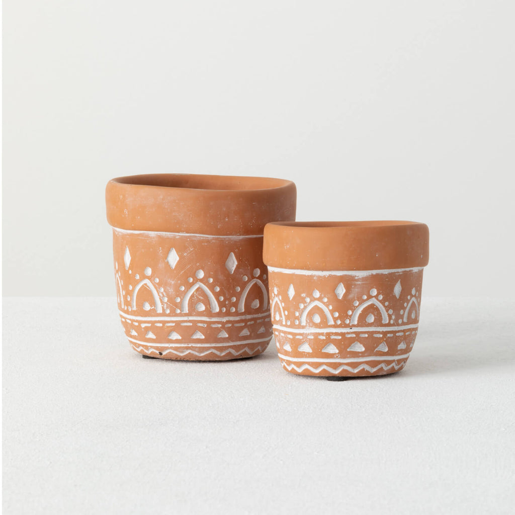 Clay Patterned Pot Set Of 2   