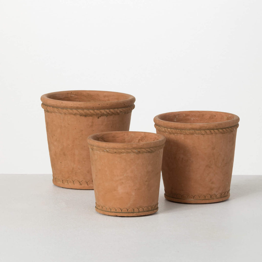 Terracotta Cement Pot Set Of 3