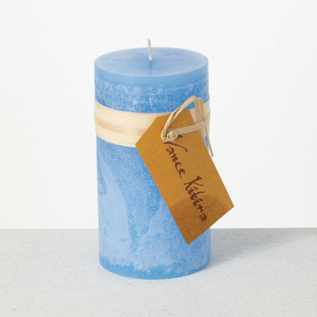 Blue Timber Pillar Candle     