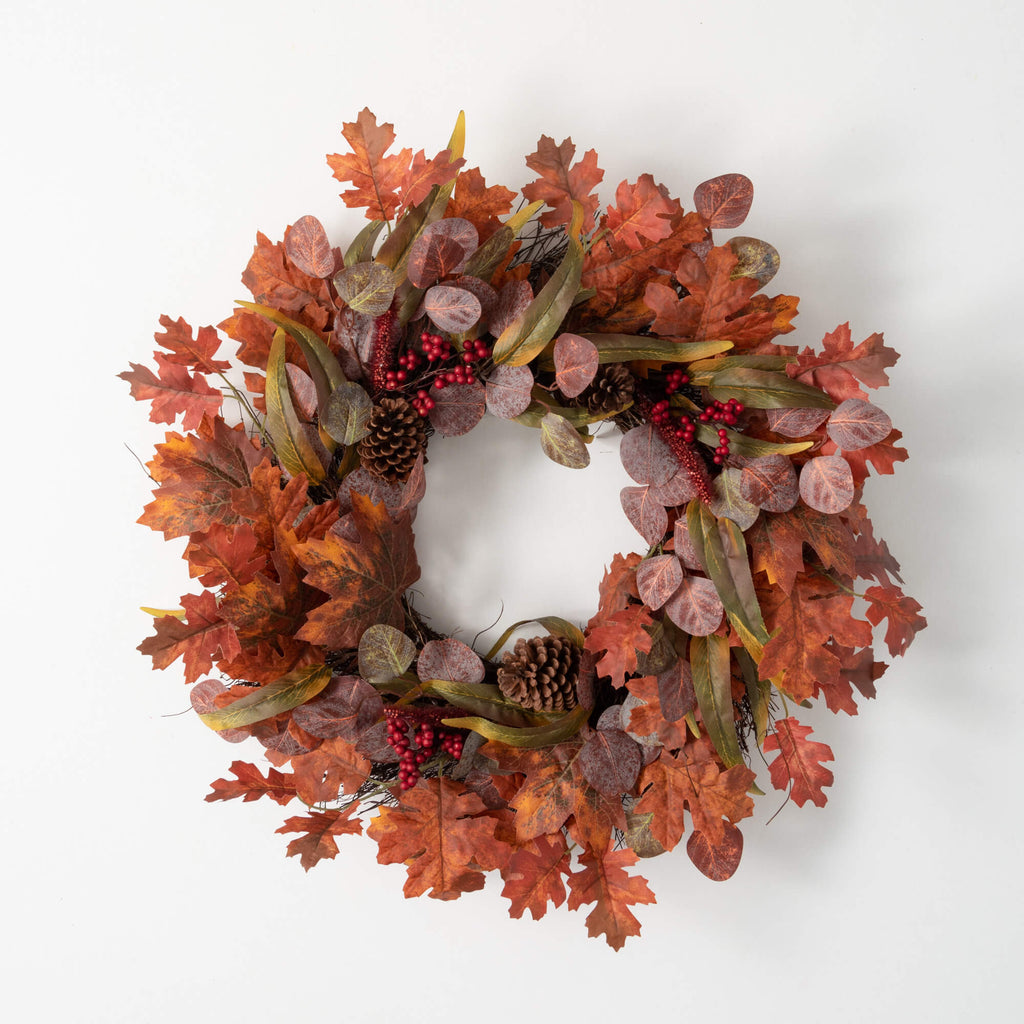28" Leaf And Pinecone Wreath  