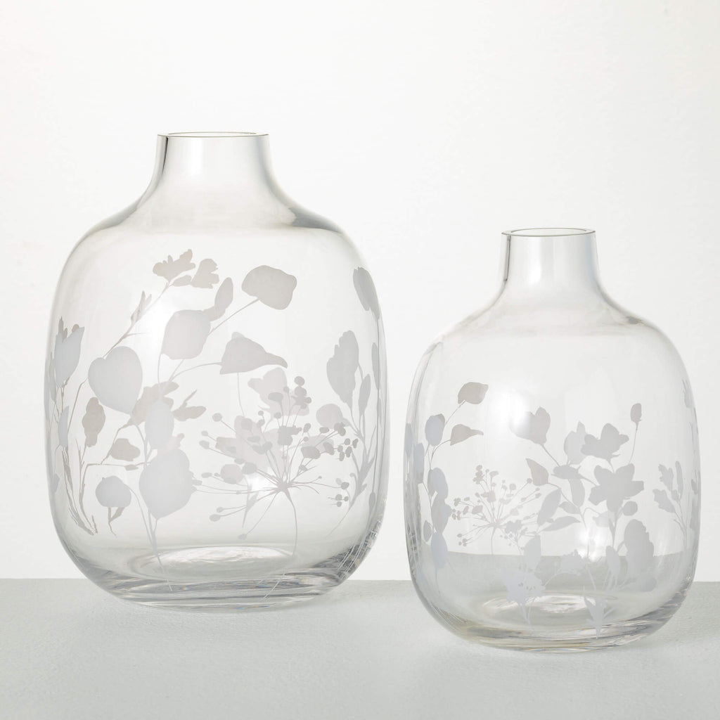 Etched Clear Glass Vase Set 2 