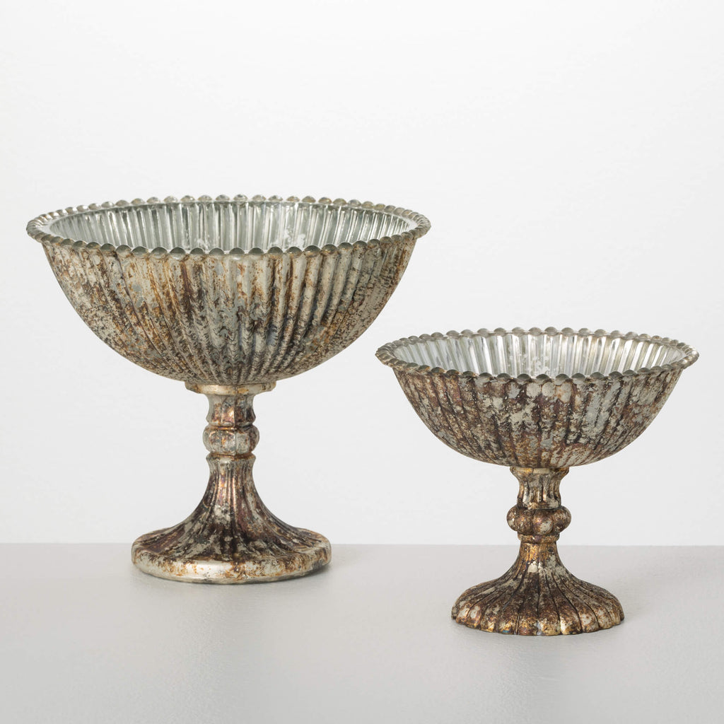 Glass Pedestal Bowl Set Of 2  