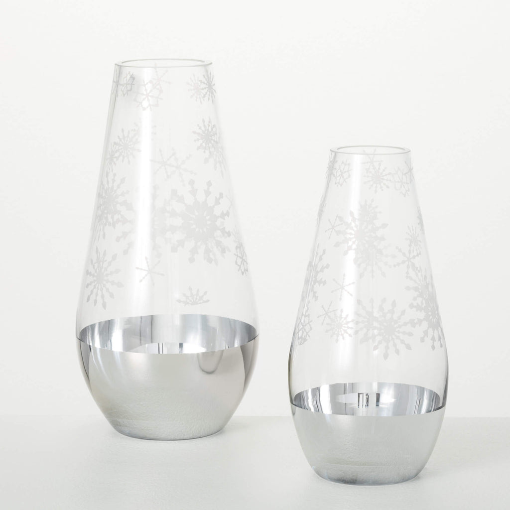 Glass Snowflake Vase Set Of 2 