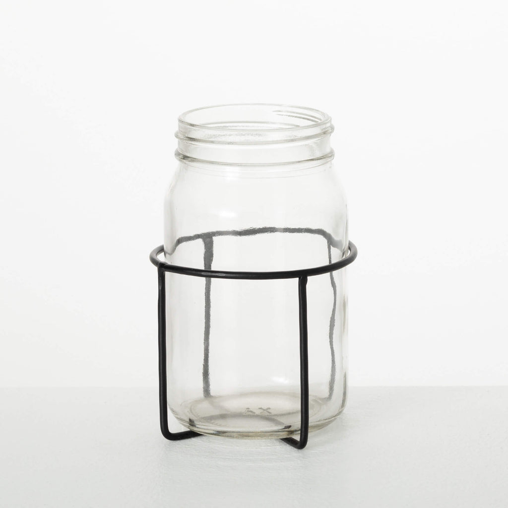 Modern Mason Jar In Black Cage