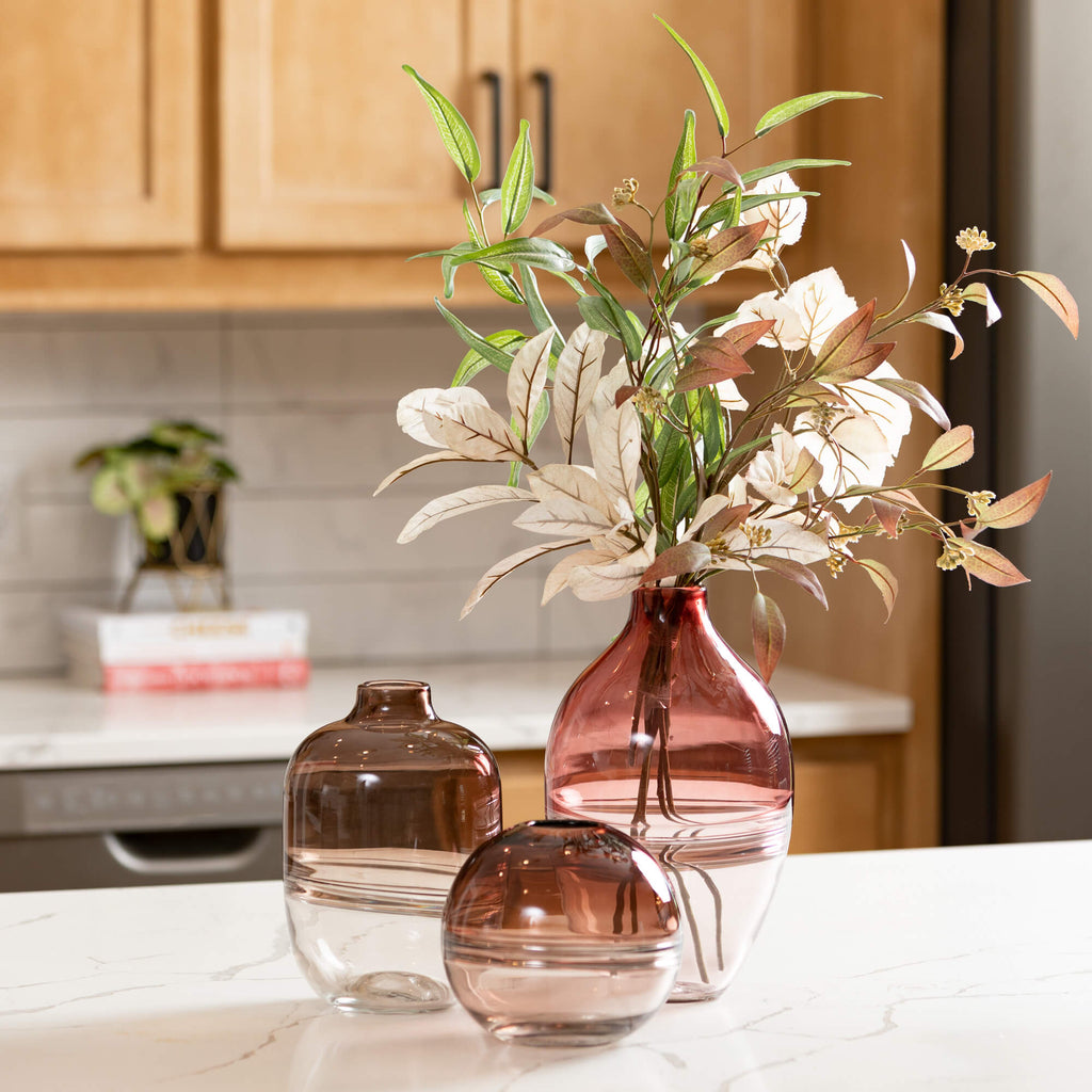 Retro Pink & Clear Glass Vase 