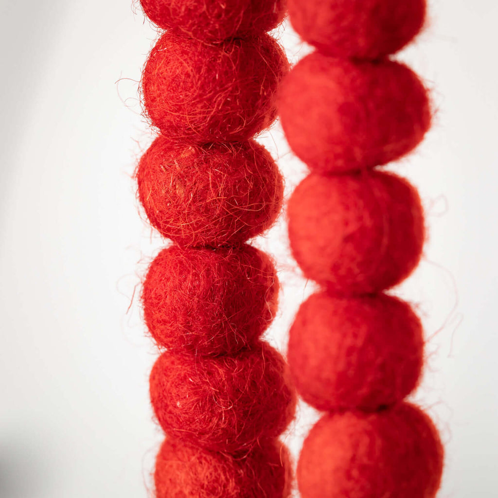 Ruby Red Wool Ball Garland    