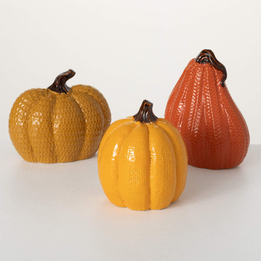 Textured Ceramic Pumpkin Set 3
