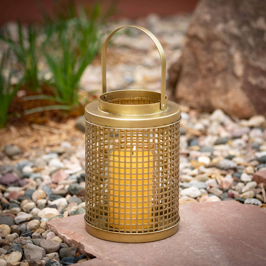 Gold Metal Mesh Candle Lantern