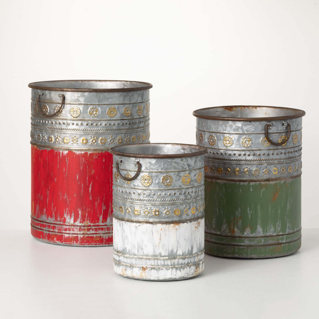 Rustic Holiday Pails Set Of 3 
