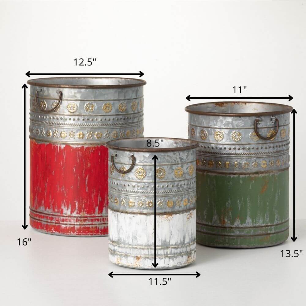 Rustic Holiday Pails Set Of 3 
