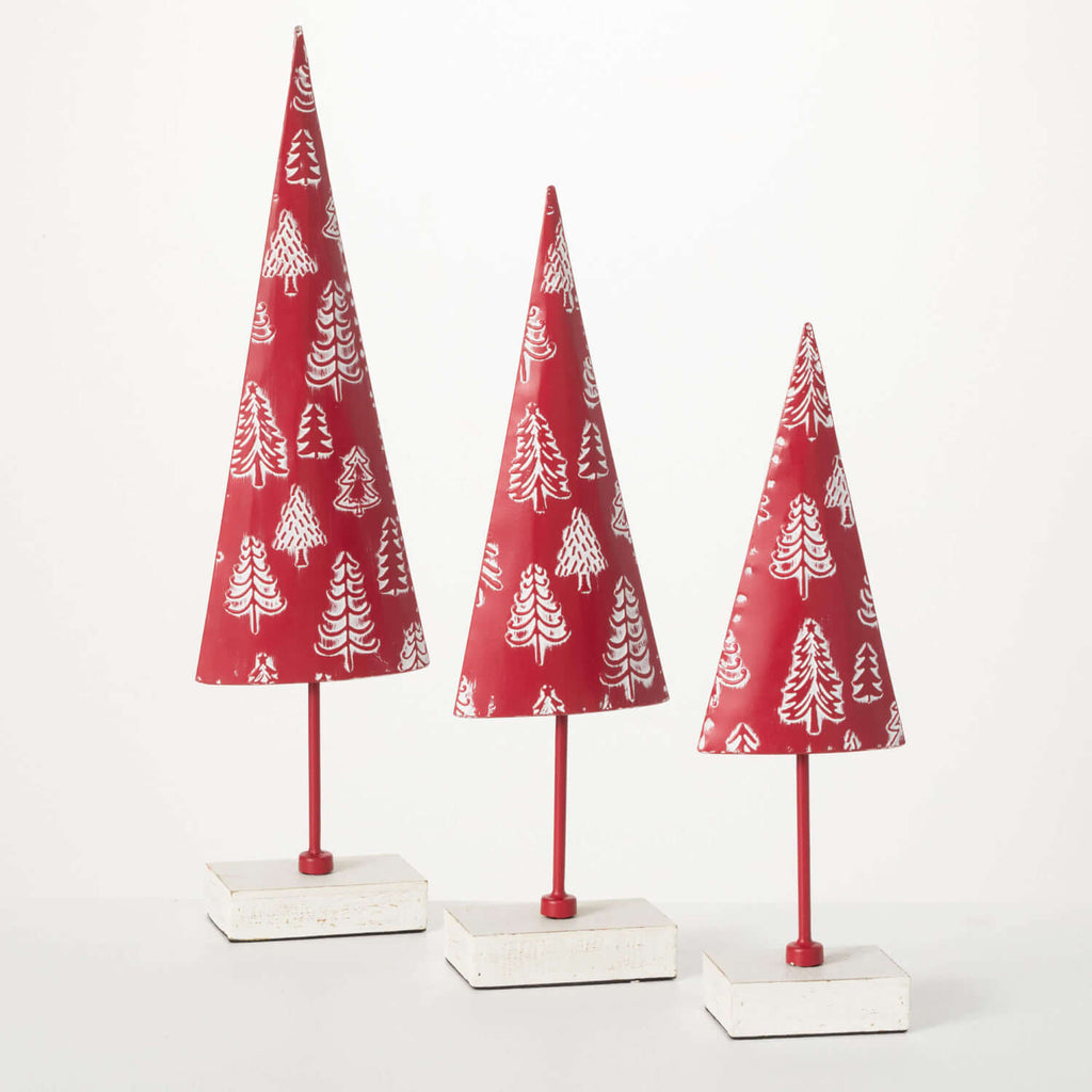 Red Motif Cone Tree Set Of 3  