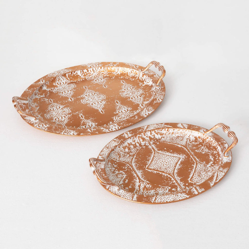 Embossed Copper Tray Set Of 2 