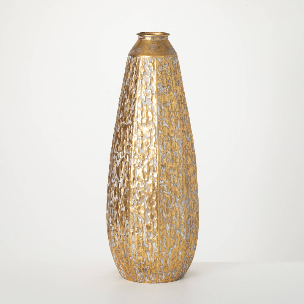 Gilded Hammered Tall Vase     