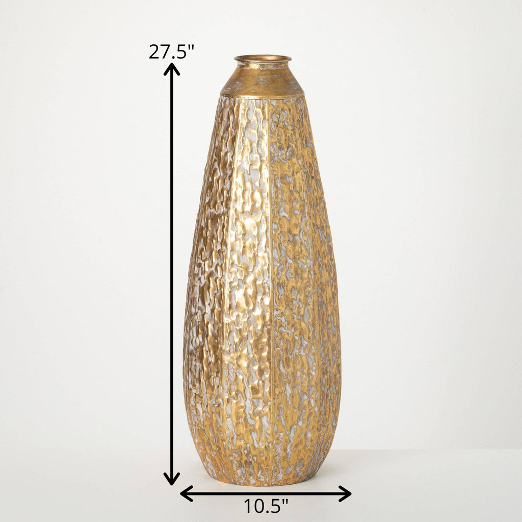 Gilded Hammered Tall Vase     