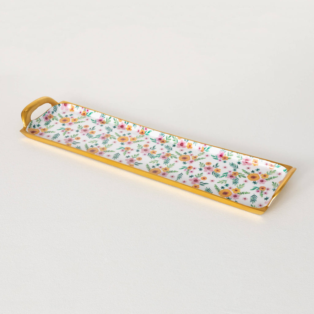 Floral Long Metal Serving Tray