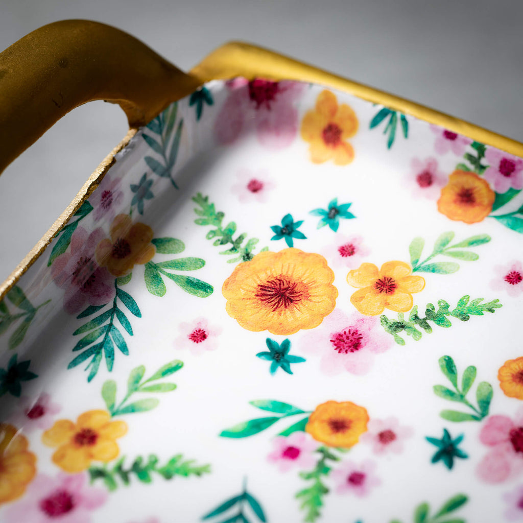 Floral Long Metal Serving Tray